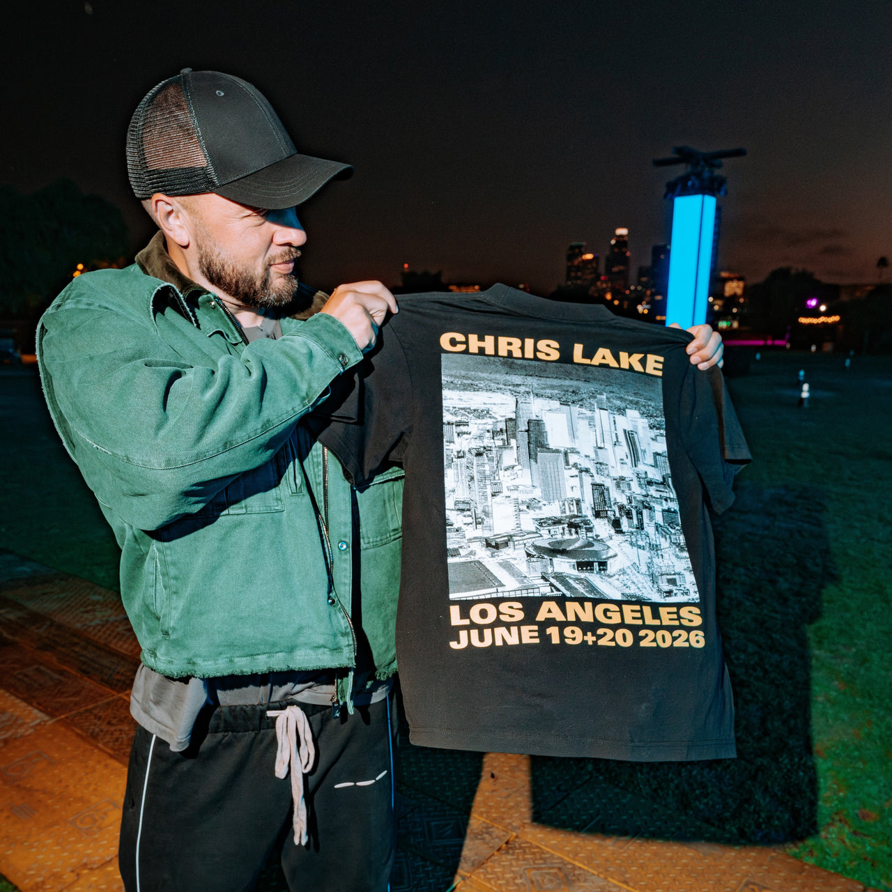 Chris Lake LA 2026 black tee front graphic