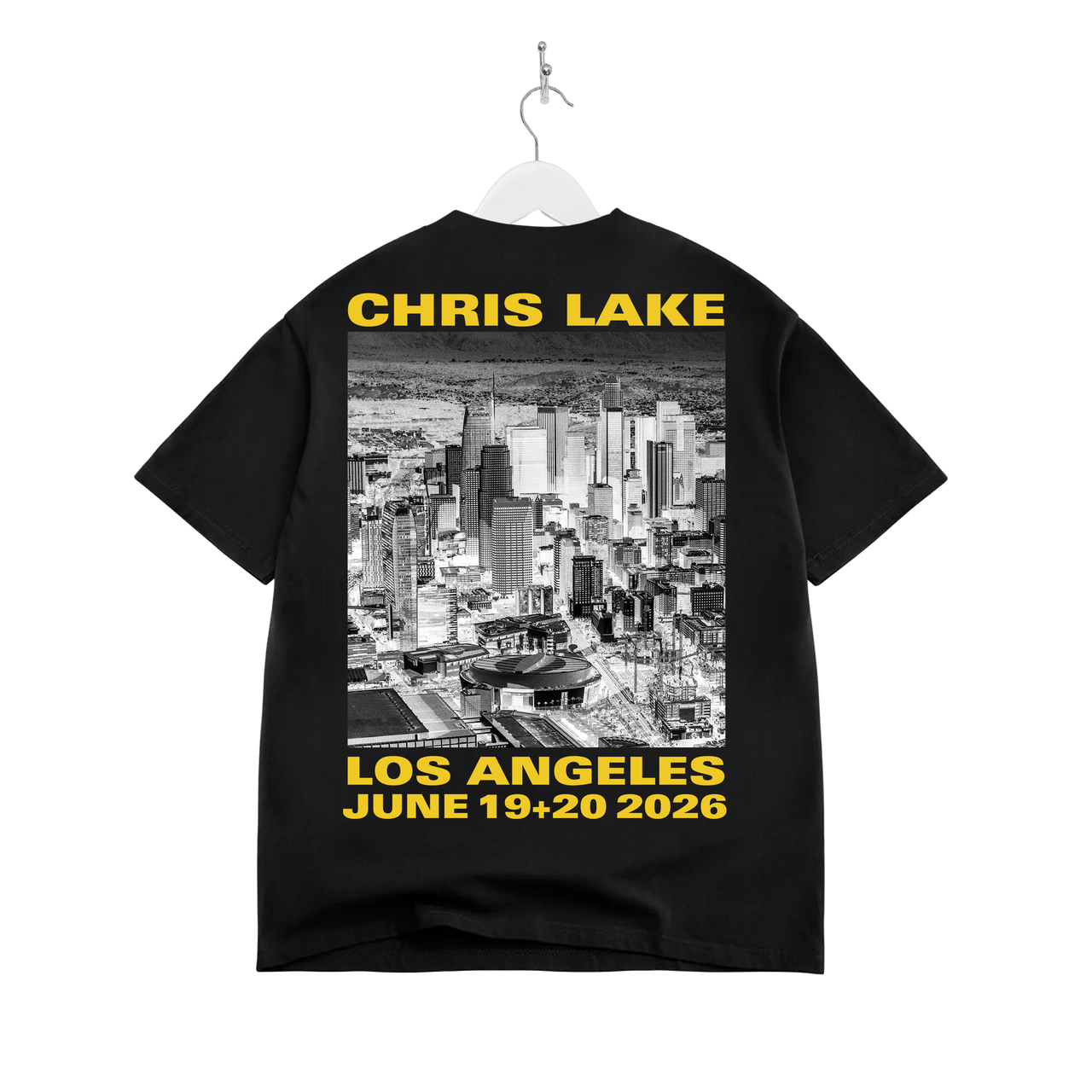 Chris Lake LA 2026 black tee front graphic
