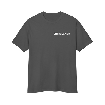 Front of vintage black Chris Lake San Jose 2026 T-shirt with white chest logo