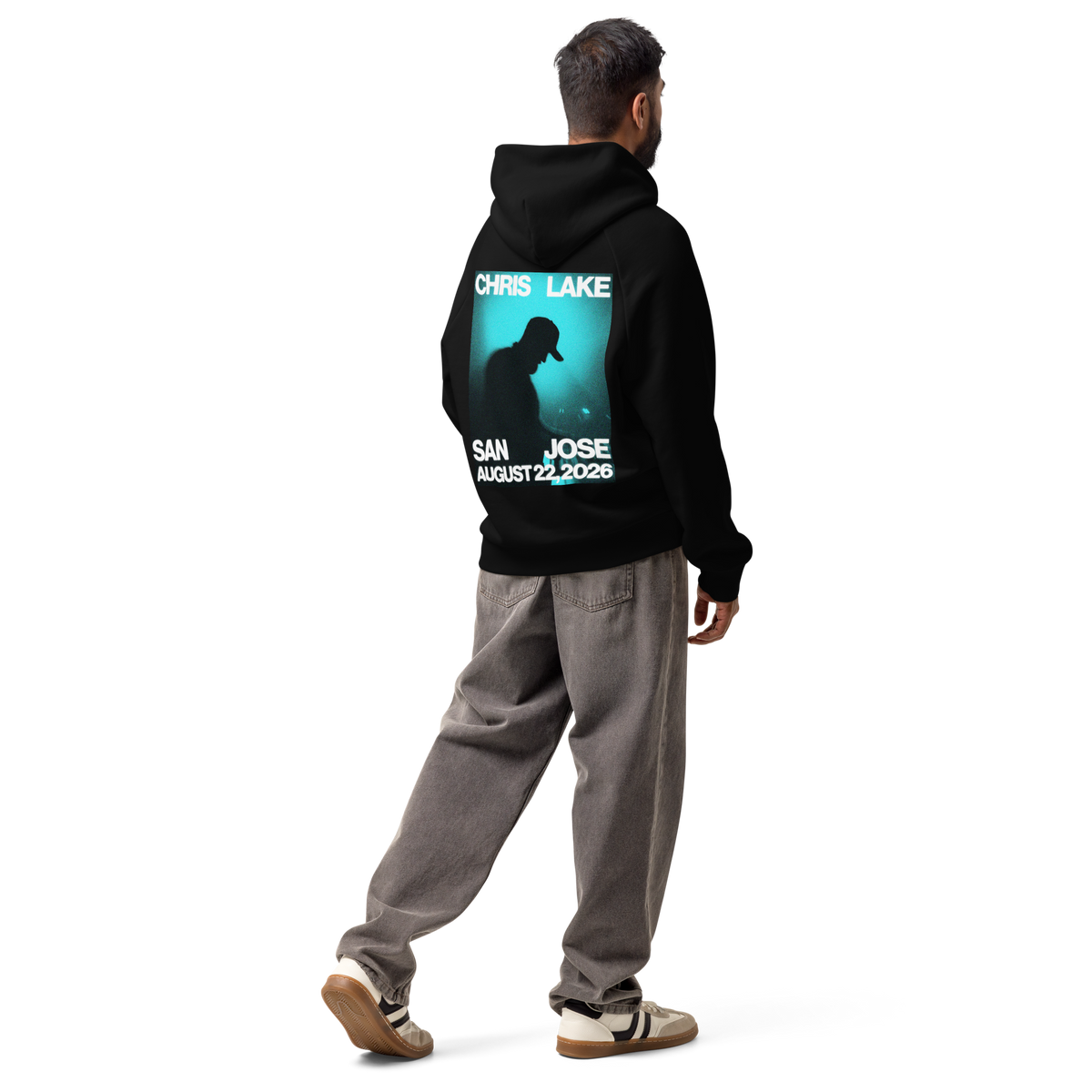 Chris Lake San Jose 2026 black pullover hoodie alternate back view